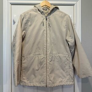 Eddie Bauer Light Jacket Coat Women’s Large Beige Cream Neutral Hooded Full Zip